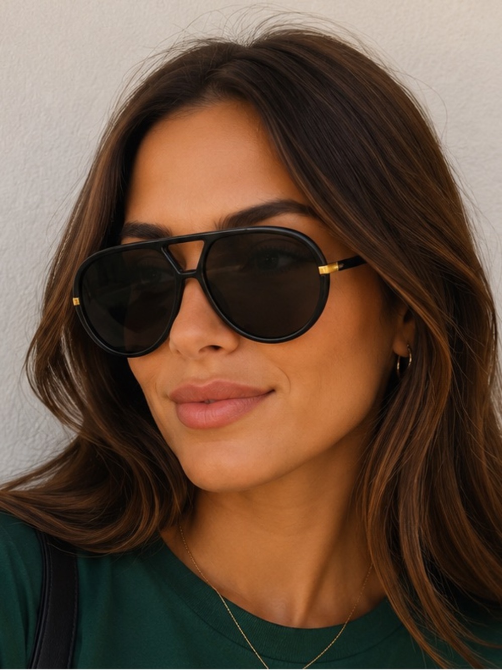 New Black Oversized Aviator Sunglasses with Gold Accents